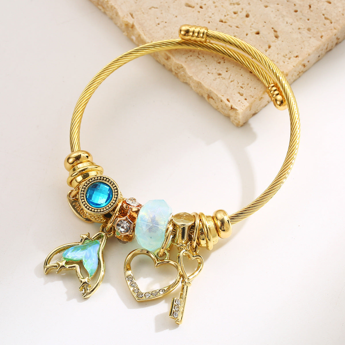 Wholesale stainless steel starfish heart shaped letter fishtail adjustable bracelet